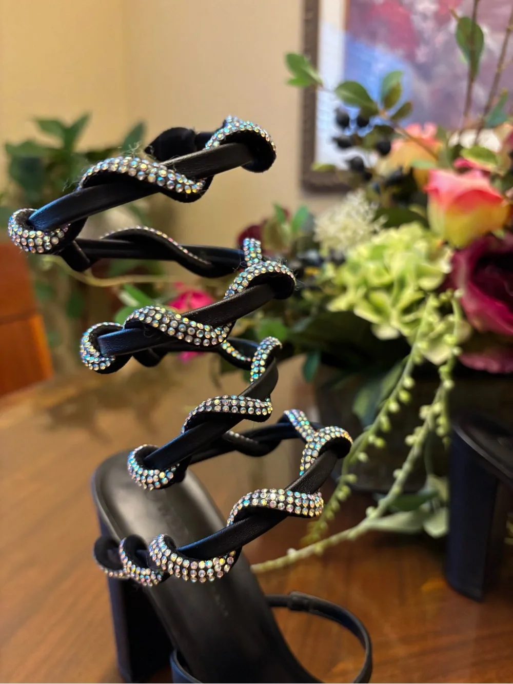 Wild Fiva Black Braided Rhinestone Strap Heels Size 9